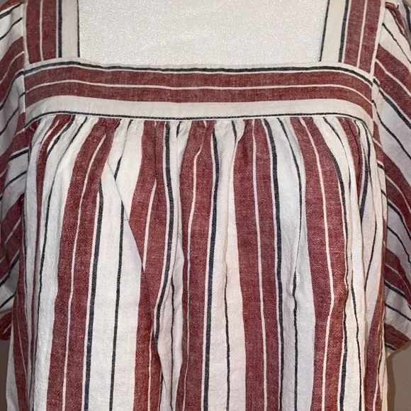 Loft Striped Linen Blend Short Sleeve Blouse - Picture 2 of 11